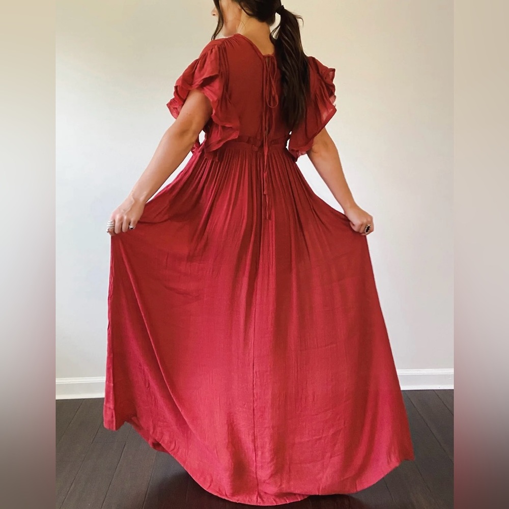 **LAST ONE** Boho Plunging Neck Gauze Cover Up Photoshoot Maternity Maxi Dress - Picture 5 of 13